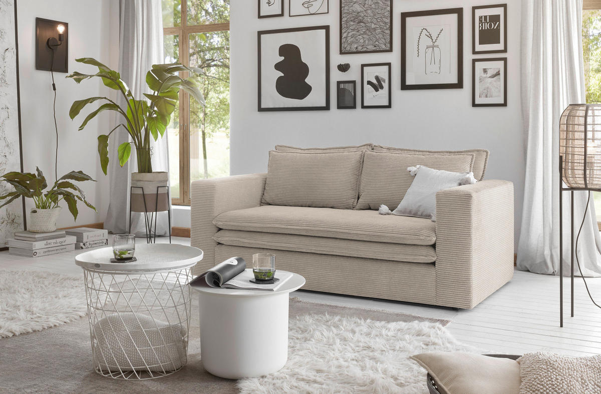 SOFA beige Cord, Couch 2-Sitzer 180 cm - Beige, Holz/Textil (180/83/91cm) - Furn.Design