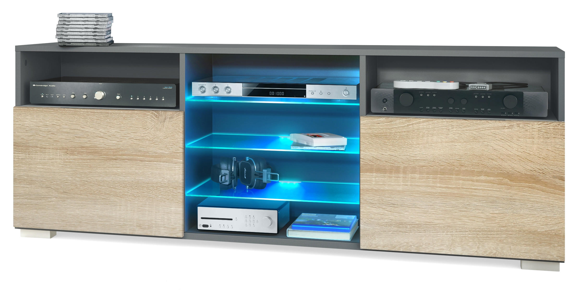 LOWBOARD Granada Front in Eiche sägerau - Eiche San Remo, Holzwerkstoff (146/54/35cm) - Vladon