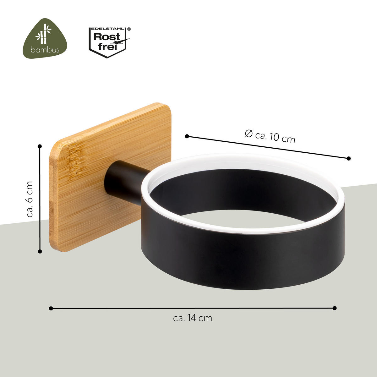 FÖHNHALTER PIAZZA BLACK TAPE BAMBUS, Edelstahl, Bambus, schwarz - Schwarz, Metall (10/6/14cm) - bremermann