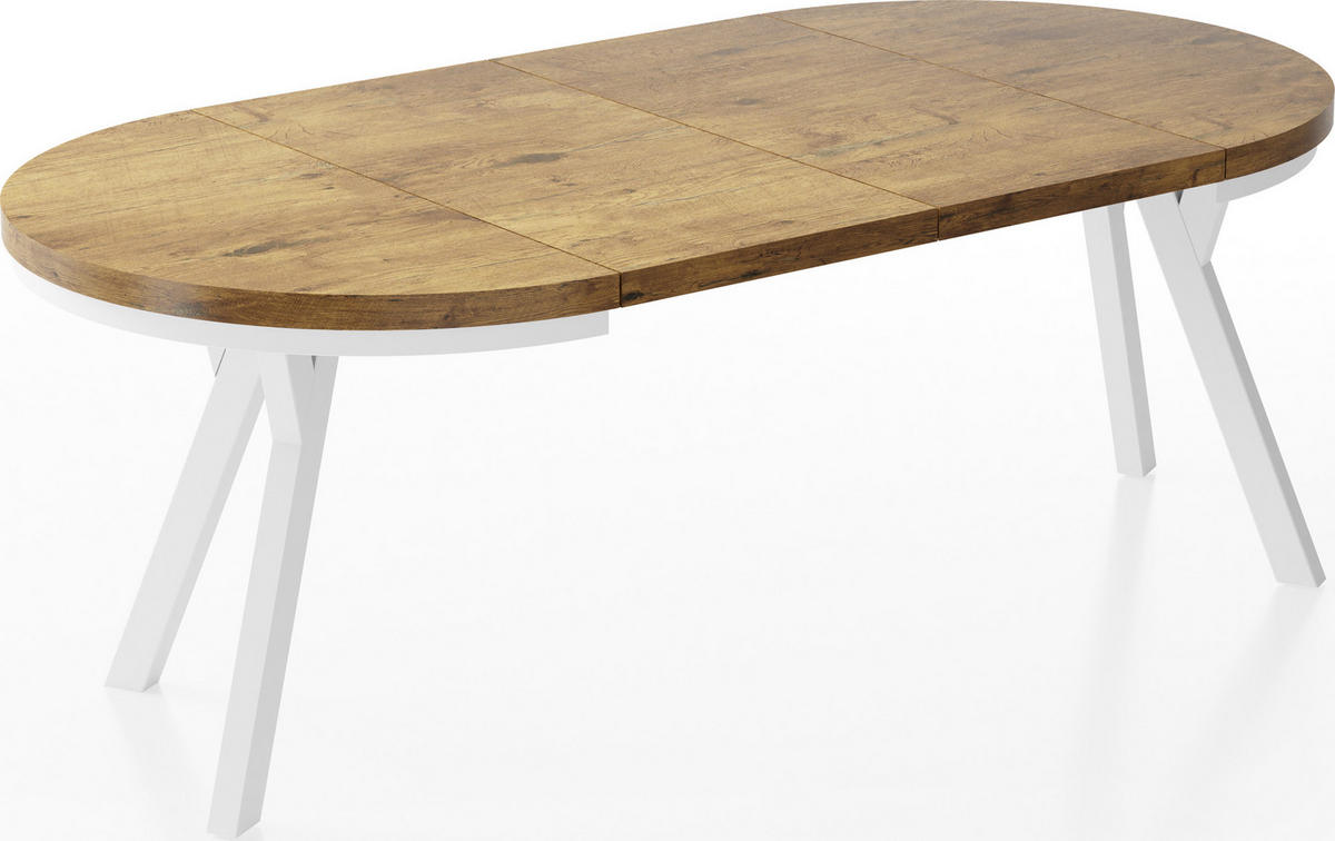 ESSTISCH Lume Weiß runder ausziehbarer, Lancelot Eiche 100-200/100/76 cm - Eichefarben/Weiß, Holz/Holzwerkstoff (100/100/76cm) - WFL GROUP