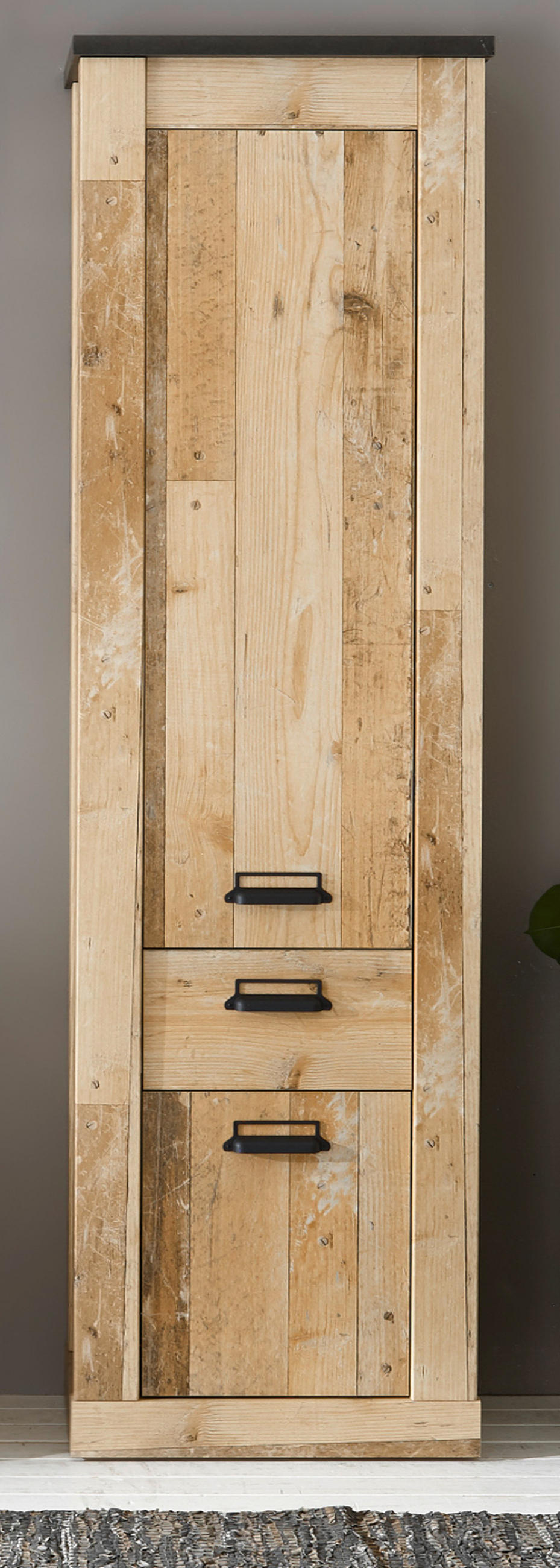 SCHUHSCHRANK Mehrzweckschrank Used Wood Vintage 50 x 200 cm mit Soft-Close - Anthrazit/Schwarz, Holzwerkstoff/Metall (51/201/38cm) - Furn.Design