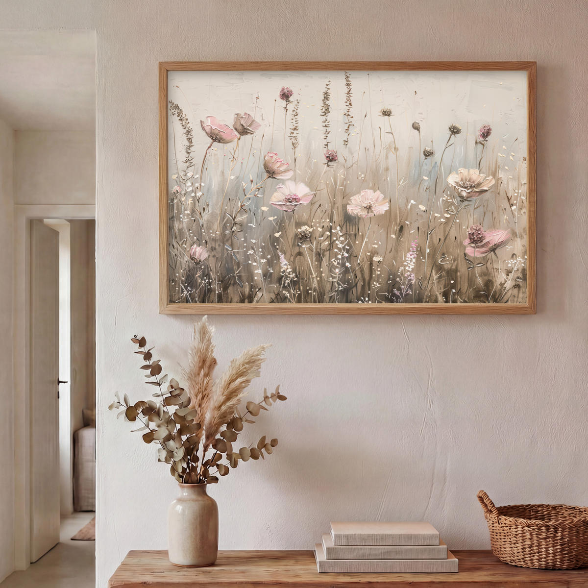 NÁSTĚNNÁ LAMPA S AKUMULÁTOREM Květiny - růžová - moderní - béžová 100x70 cm - starorůžová, kompozitní dřevo (100/70/8cm) - OnlyWow