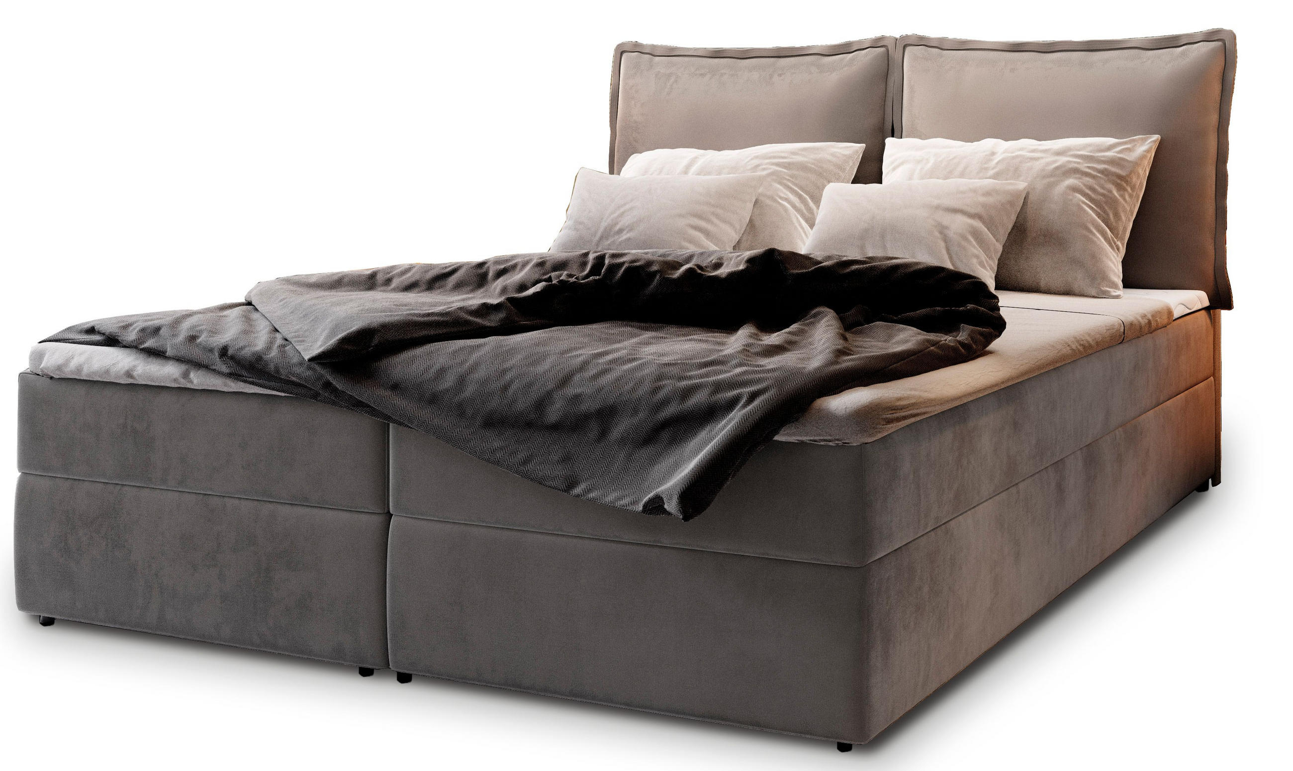 POSTEL BOXSPRING LENTE 160x200 cm, s matrací a úložným prostorem, šedá - šedá, kompozitní dřevo/textil (160/200cm) - MASSENO