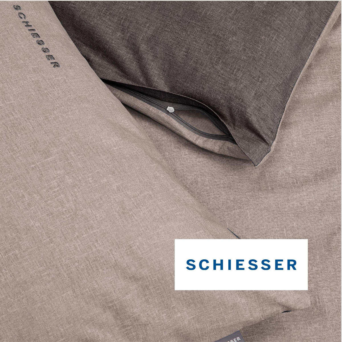 BETTWÄSCHESET Doubleface - Renforcé - 2-teilig - 135 x 200 cm - Taupe-Dunkelgrau - Dunkelgrau, Textil (135/200cm) - SCHIESSER