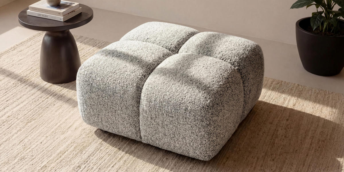 HOCKER, Pouf, Chenille Stoff Puente, Beige, Averro - Beige, Holz (88/42/88cm) - Kaiser Möbel