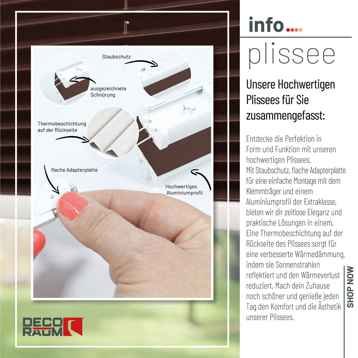 PLISSEE Thermo Basic 75 x 210cm Klemmfix ohne Bohren - Dunkelbraun, Textil (75/210/210cm) - Deco-Raum