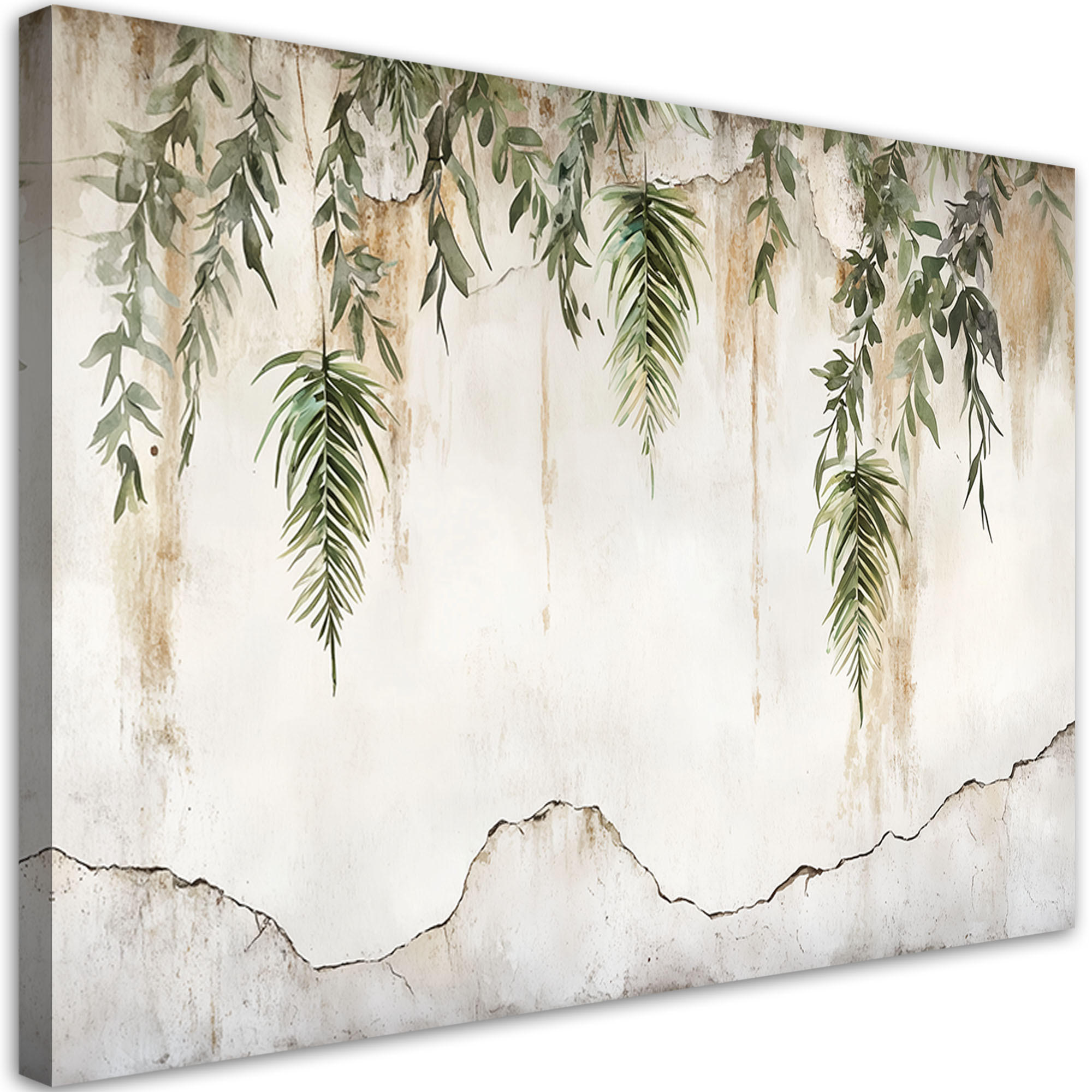 WANDBILD grüne blätter hängen auf einem beigen hintergrund - Beige, Textil (60/40cm) - Feeby