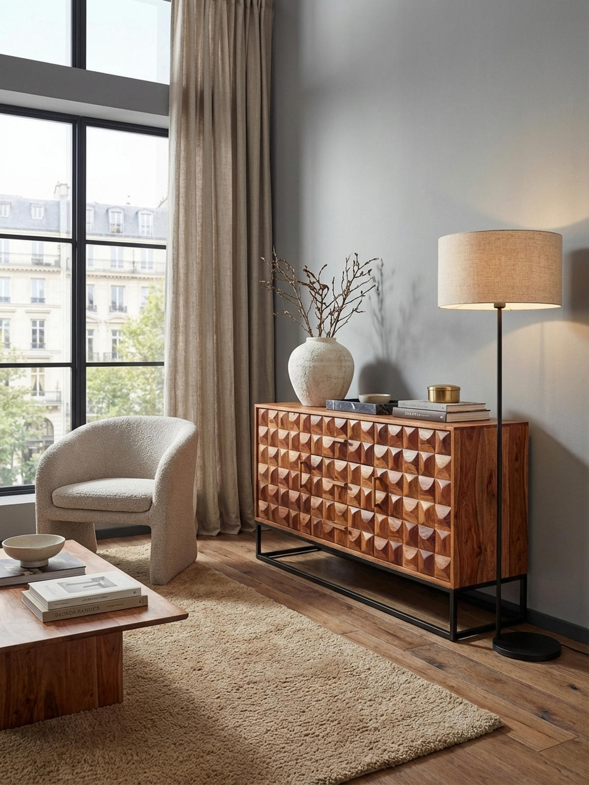 SIDEBOARD – Massivholz, 145x81x45 cm, Industrial-Stil, Metallgestell - Schwarz/Braun, Holz/Metall (145/81/45cm) - KADIMA DESIGN