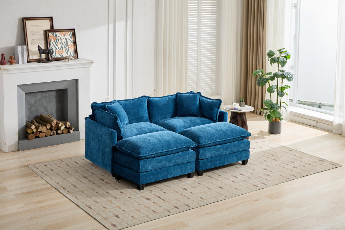 2-SITZER-SOFA aus Chenille mit modularem Design, blau - Blau, Textil (75/84/198cm)