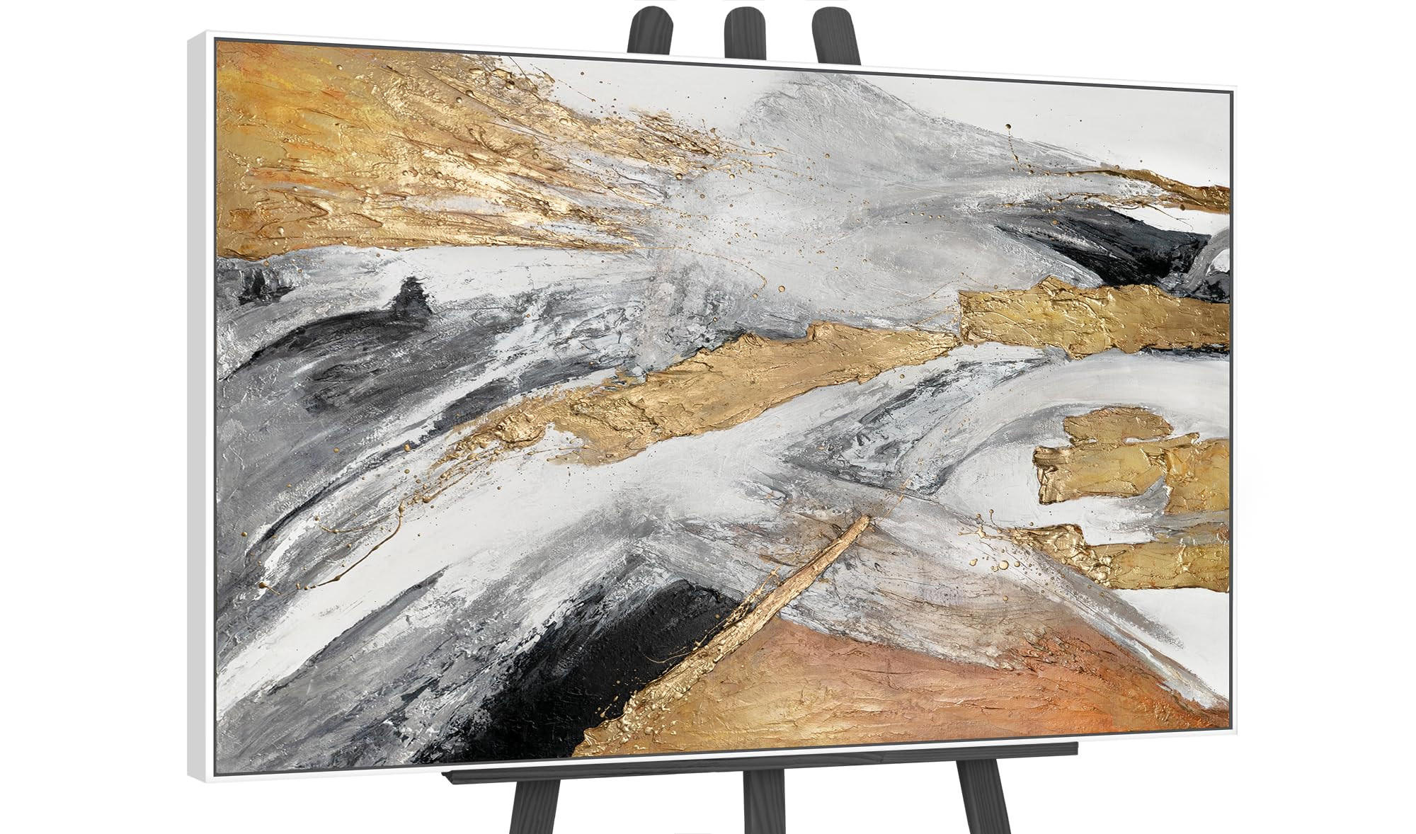 GEMÄLDE Goldene Symphonie II Schattenfugenrahmen Weiß 120x80 cm - Weiß, Holz (120/80cm) - YS-art gallery
