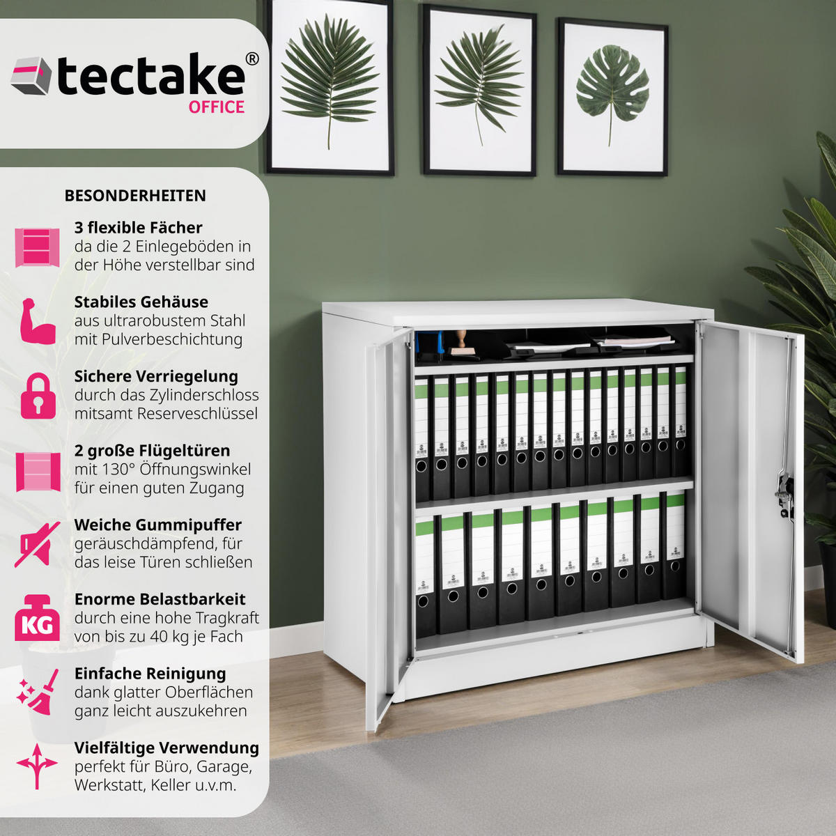 AKTENSCHRANK ,90 x 40 x 90 cm,grau - Grau, Metall (40/90/90cm) - tectake