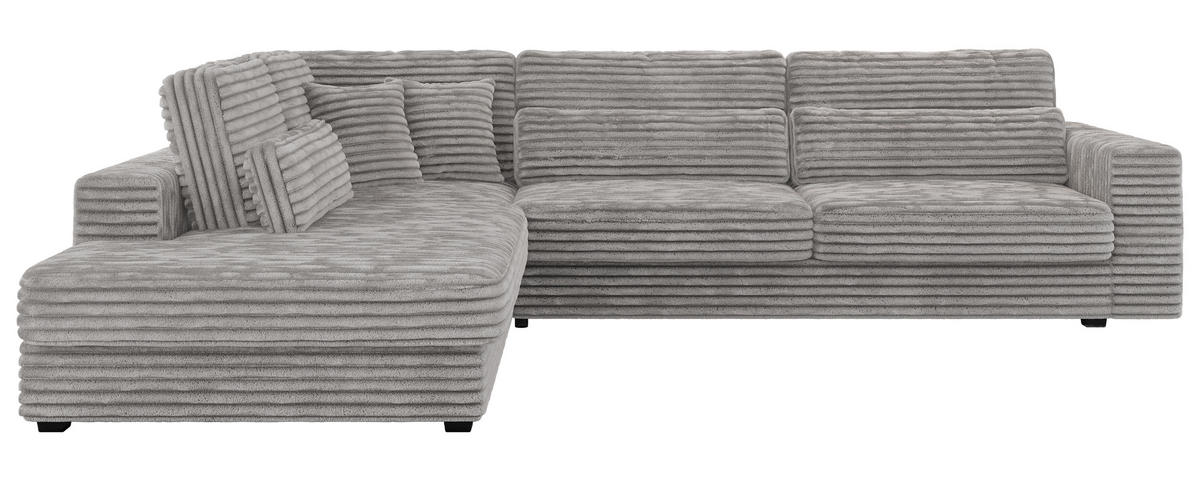 ECKSOFA Savona Hellgrau breiter Cord - links - Hellgrau/Schwarz, Kunststoff/Textil (316/249cm) - MKS
