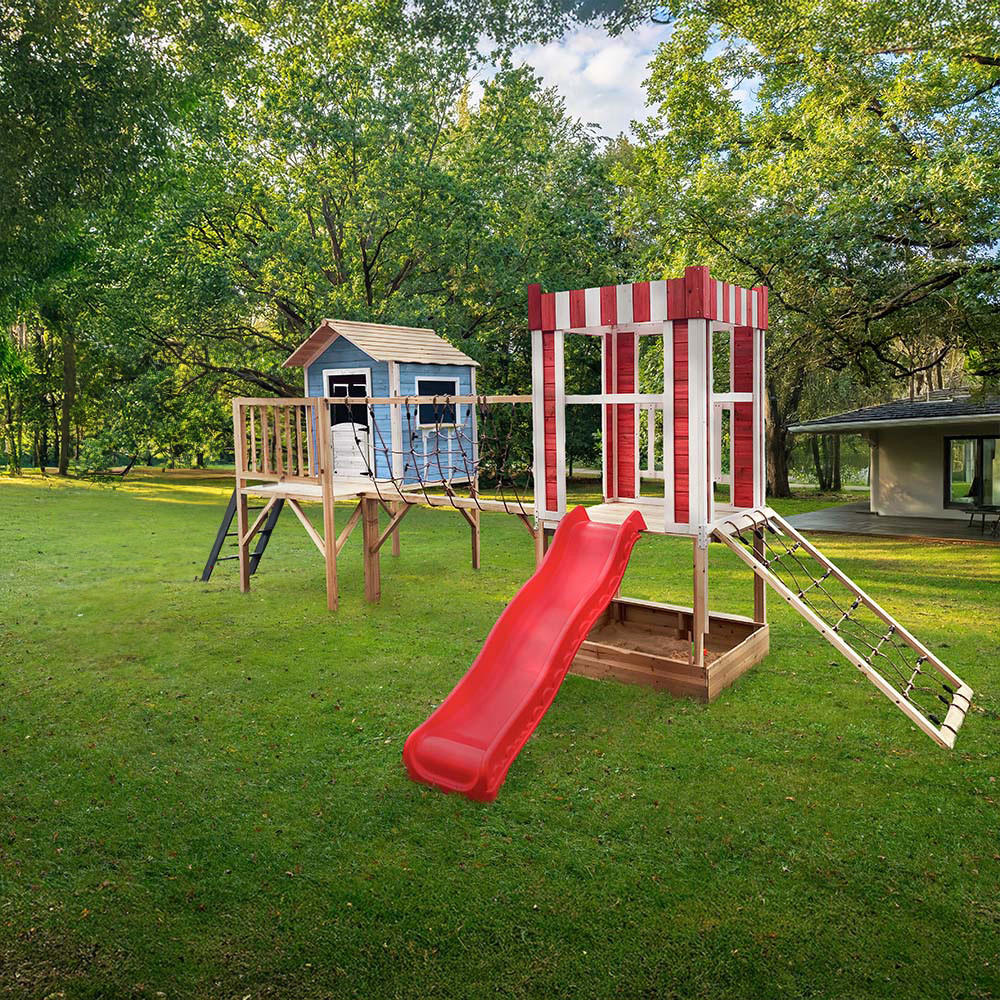 SPIELPARK WUNDERLAND - Farbe: Blau, Ausführung: inkl. Rutsche - Blau, Holz (555/215/340cm) - Home Deluxe