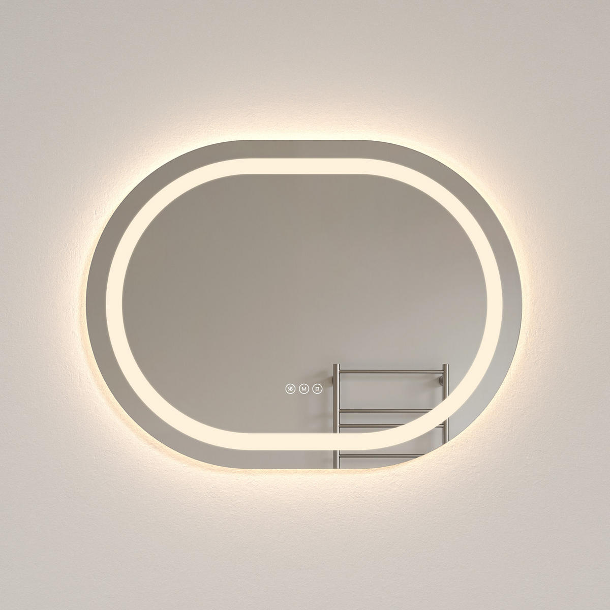 BADSPIEGEL mit Beleuchtung in Laufbahnform 80/60 cm - Weiß, Glas (60/2.5/80cm) - EMKE