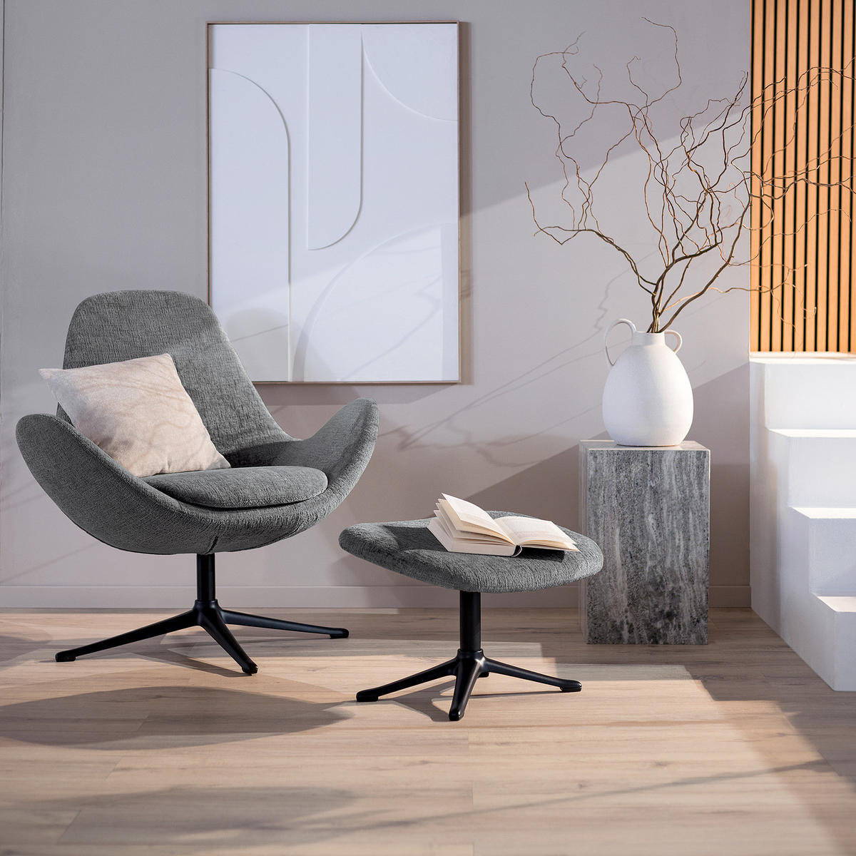 POLSTERHOCKER - Schwarz/Grau, Textil/Metall (53/37/46cm) - home24