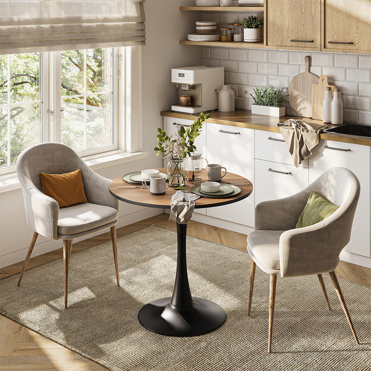 ESSTISCH Carl, Nussbaum/Schwarz, 80 x 80 cm - Walnussfarben/Schwarz, Holzwerkstoff (80/80/73cm) - Vicco
