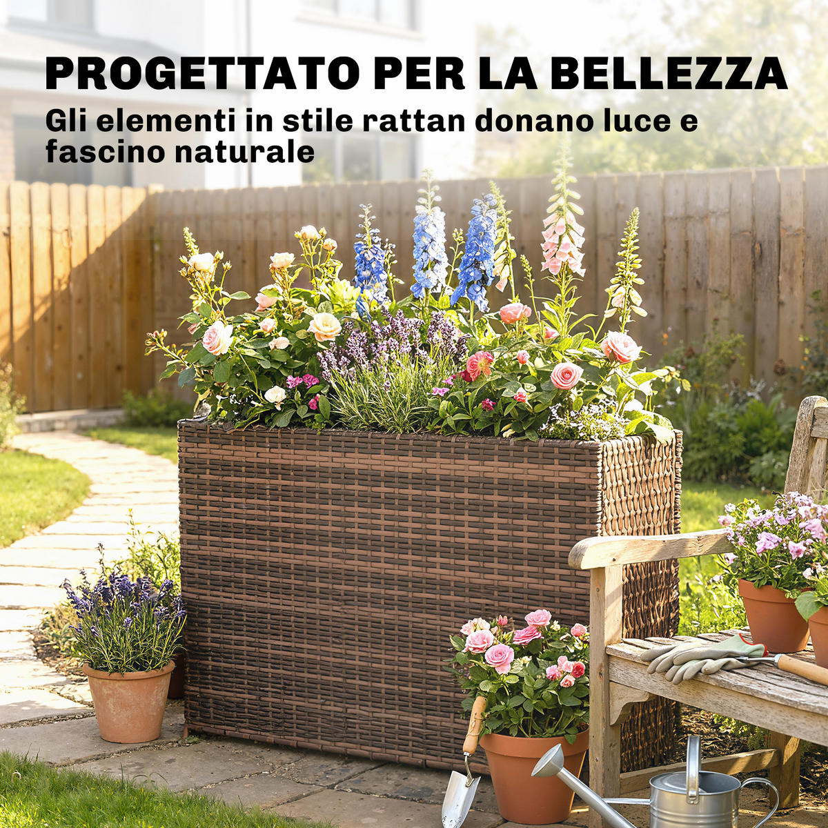 HOCHBEET, 45-Liter-Rattan-Hochbeet mit verstellbaren Füßen, Braun - Multicolor, Holzwerkstoff (81/58/28cm) - FORIOUS