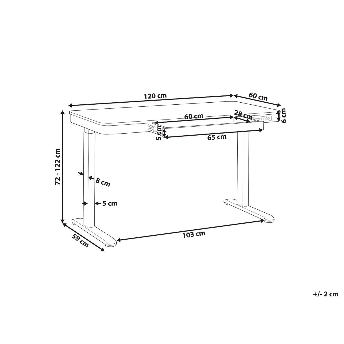 SCHREIBTISCH dunkler Holzfarbton/schwarz 120/60/72-122 cm Kenly - Dunkelgrau, Holzwerkstoff (60/120/72cm) - Beliani