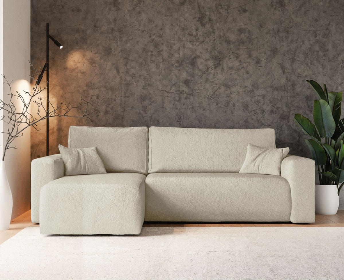 ECKSOFA Pianoni Creme Bouclé-Bezug - Creme/Schwarz, Kunststoff/Textil (244/140cm) - Selsey