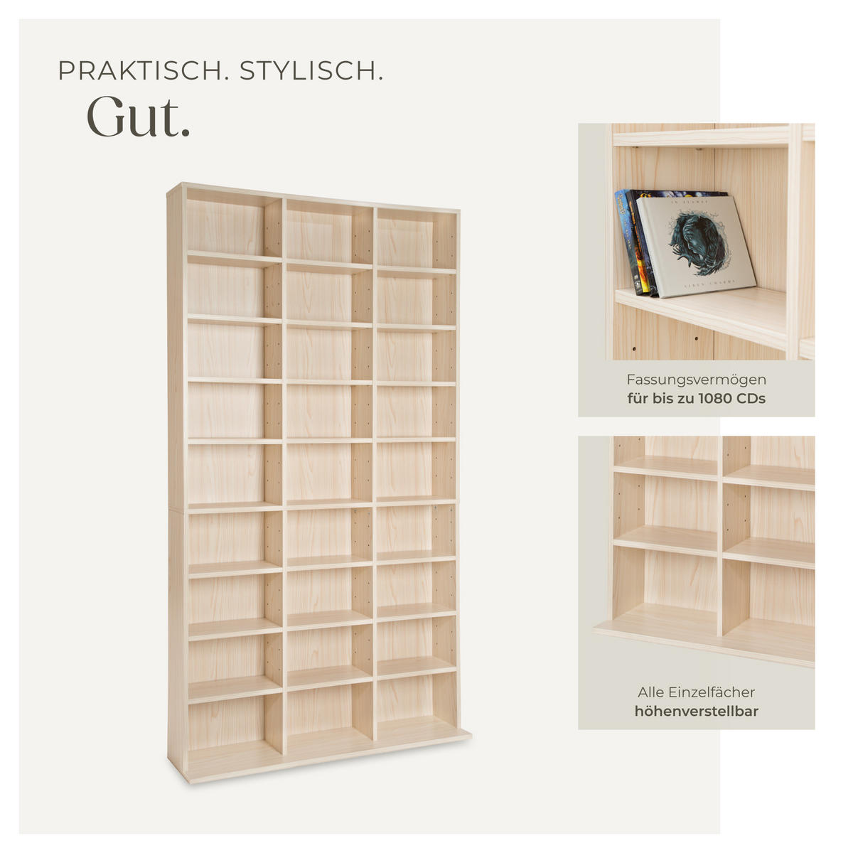 CD/DVD Regal Christel,180 x 102 x 23,5 cm,buche - Buchefarben, Holz (23.5/180/102cm) - tectake