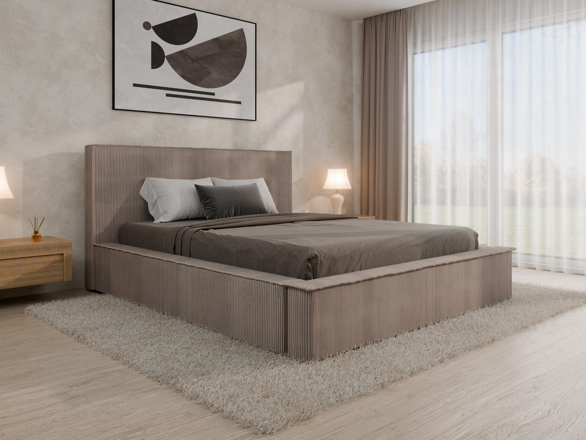 POLSTERBETT SANA 160x200cm Elegantes Polsterbett für modernen Wohnstil , Taschenfederkernmatratze LIORA(19cm), cappuccino - Cappuccino, Holz (160/200cm) - Panda Möbel