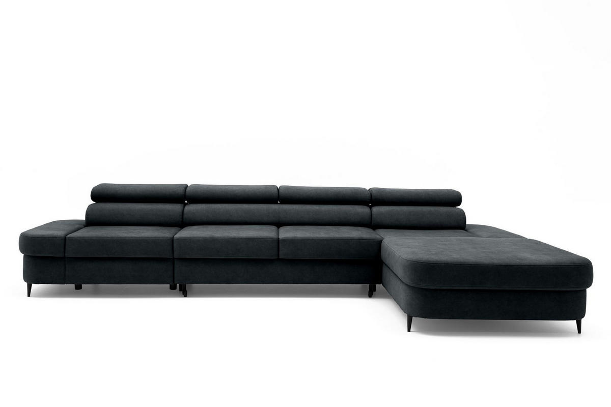 ECKSOFA JAZZ MAXI Rechts mit Schlaffunktion 125x195 Velours Schwarz - Schwarz, Holz/Textil (203/350cm) - Muffo