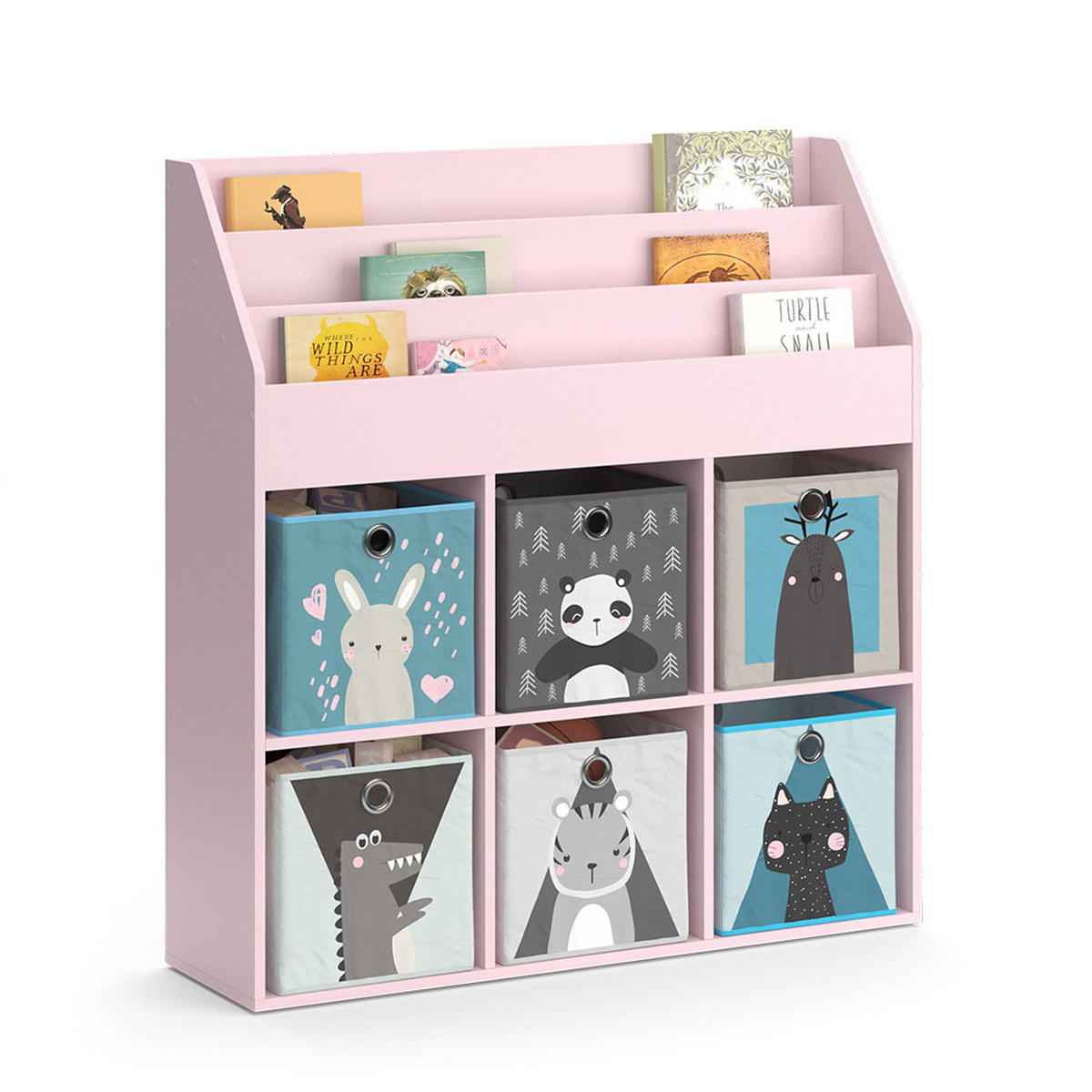 KINDERREGAL Luigi Rosa 107.2 x 114.2 cm mit 6 Faltboxen (grau) - Pink, Holzwerkstoff (107.2/114.2/31.2cm) - Vicco