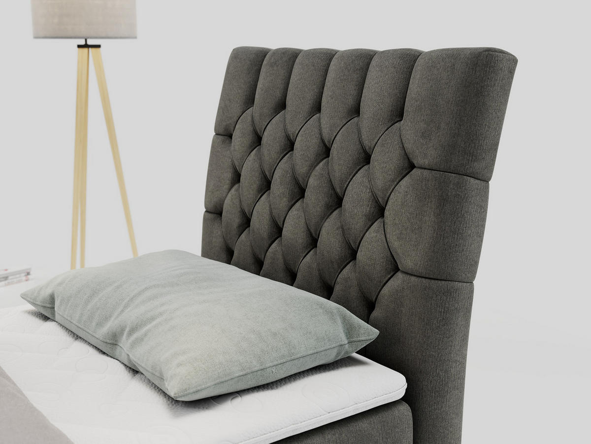 BOXBETT MILEN 90/200 Dunkelgrau Velvet - H3 - Rechts Seite - Dunkelgrau, Holz/Textil (90/200cm) - MKS