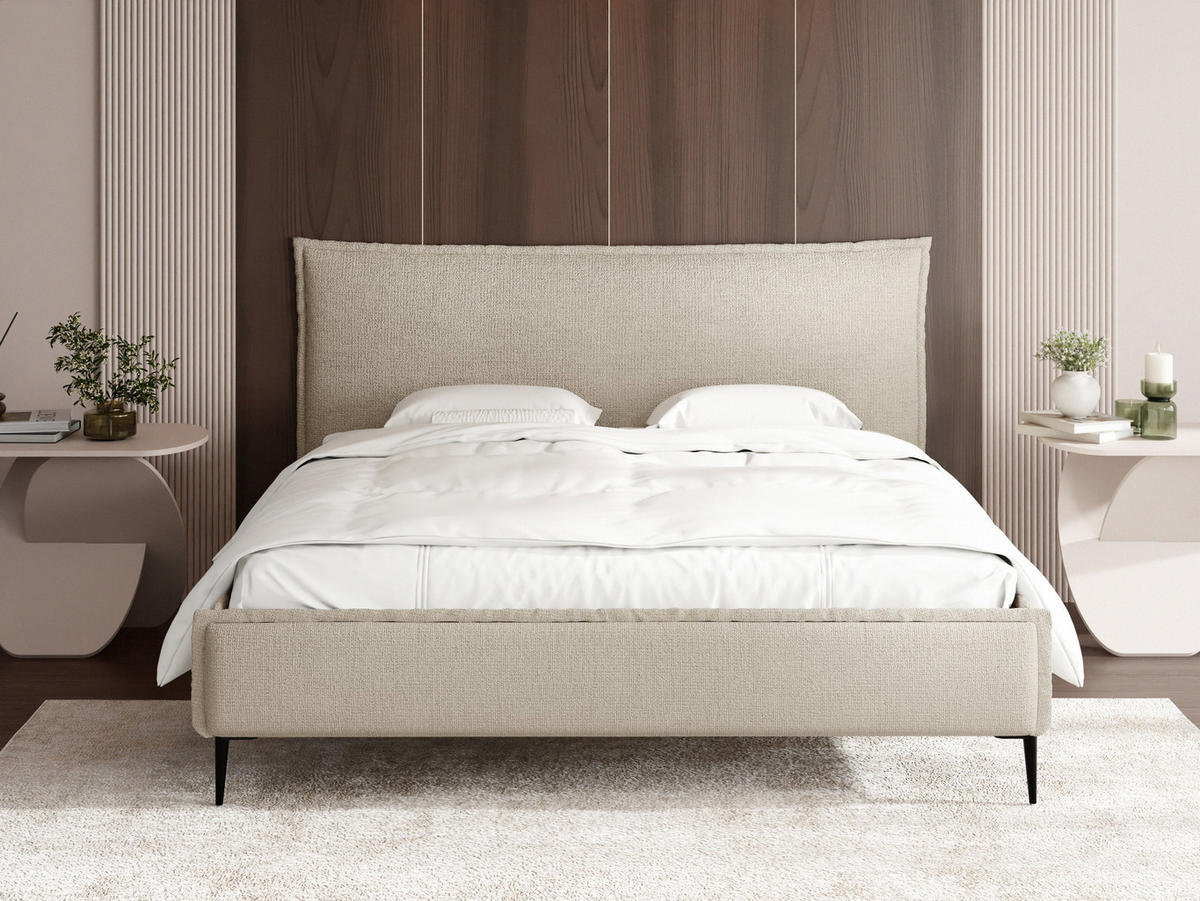 POLSTERBETT Pillow Rise mit Bettkasten, Lattenrost & hohen Metallfüßen in Creme Chenille 120x200 cm - Birkefarben/Creme, Holz/Holzwerkstoff (120/200cm) - WFL GROUP