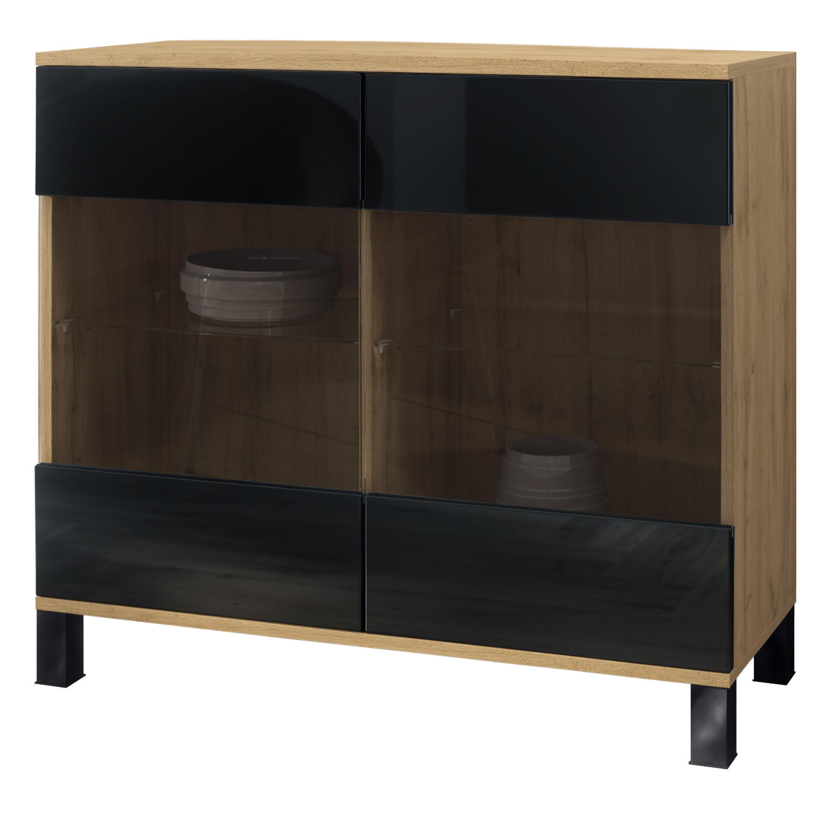 Vladon Kommode Schwarz Hochglanz 92.5x84.5x35 cm