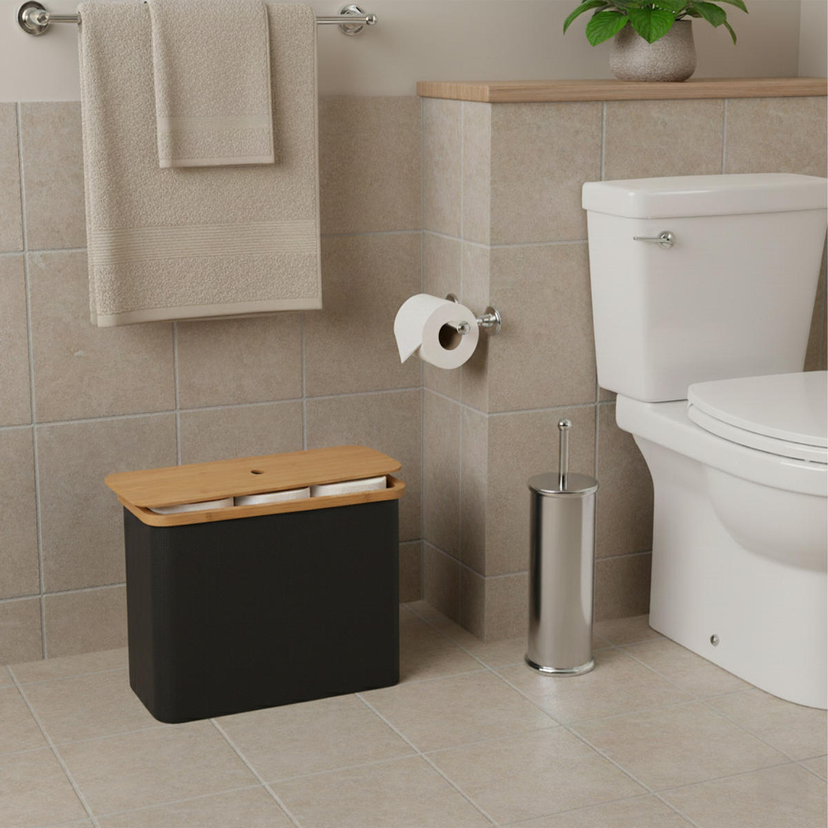 TOILETTENPAPIER-AUFBEWAHRUNG - Schwarz, Holz/Textil (45/34.5/15cm) - Relaxdays