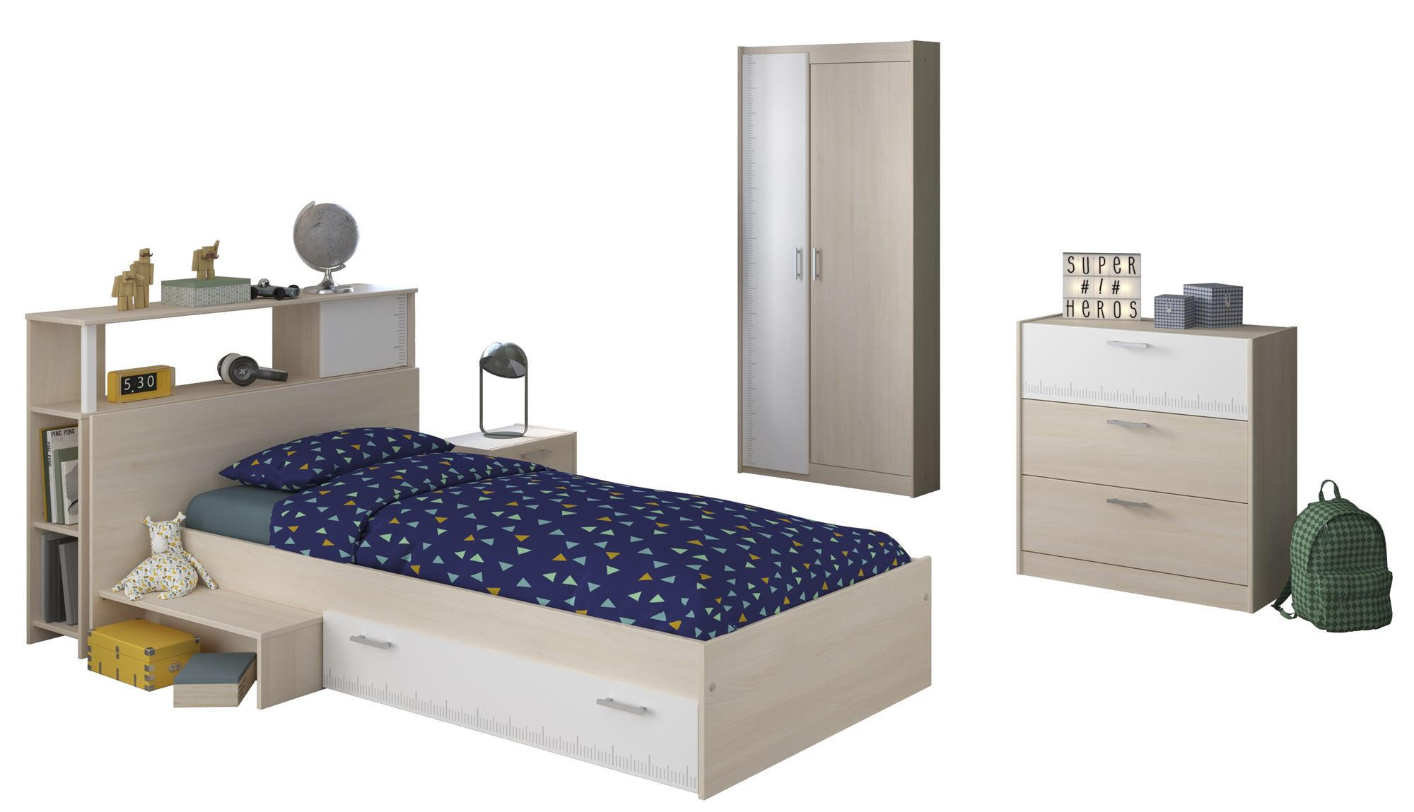 KINDERZIMMER-SET 4-tlg. Parisot Charly 16 Holzdekor Akazie/Weiß - Weiß/Akaziefarben, Kunststoff (100/1/200cm) - 58aufmkessel