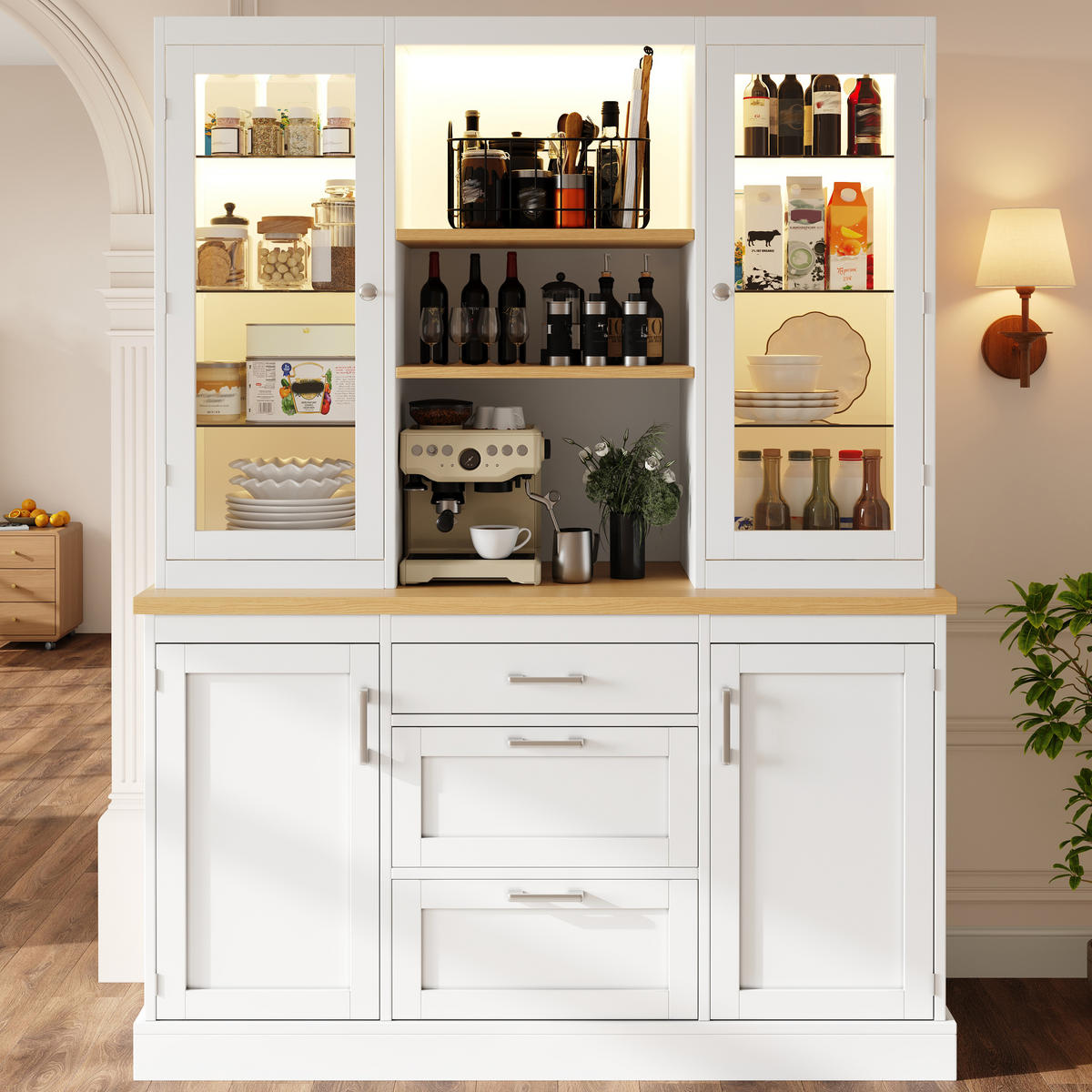 KÜCHENSCHRANK LED App 185x140x40Cm Arbeitsplatte - Weiß, Holzwerkstoff (140/185/40cm) - FLIEKS