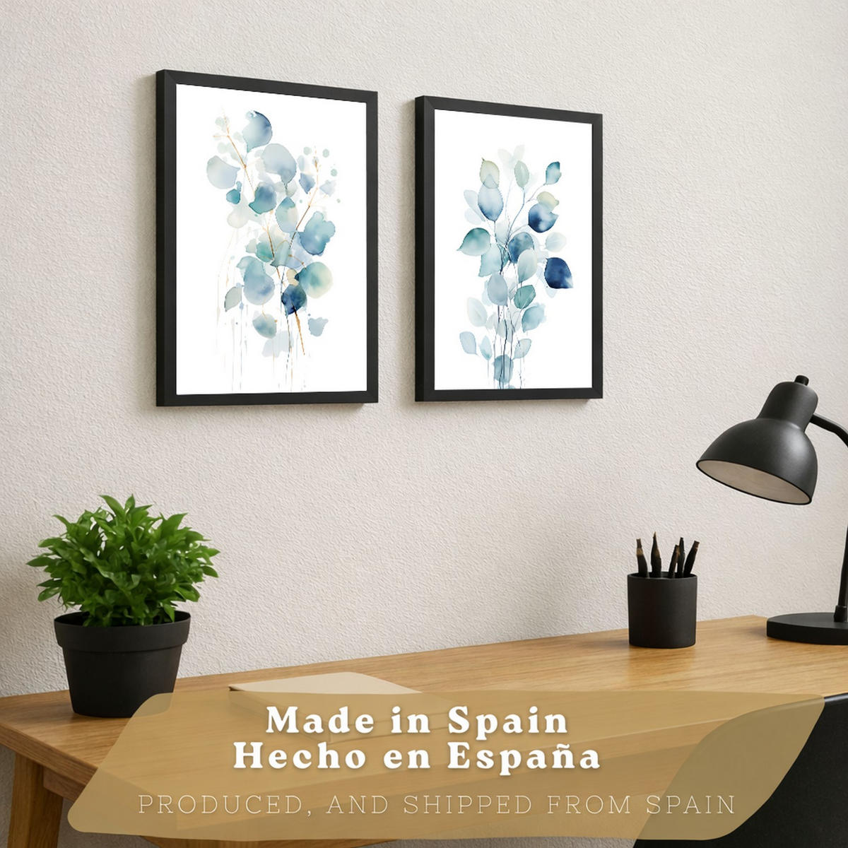 PLAKAT Sada 2 Akvarelový květ A3 Černý rám - černá, papír (29.7/1/42cm) - Nacnic