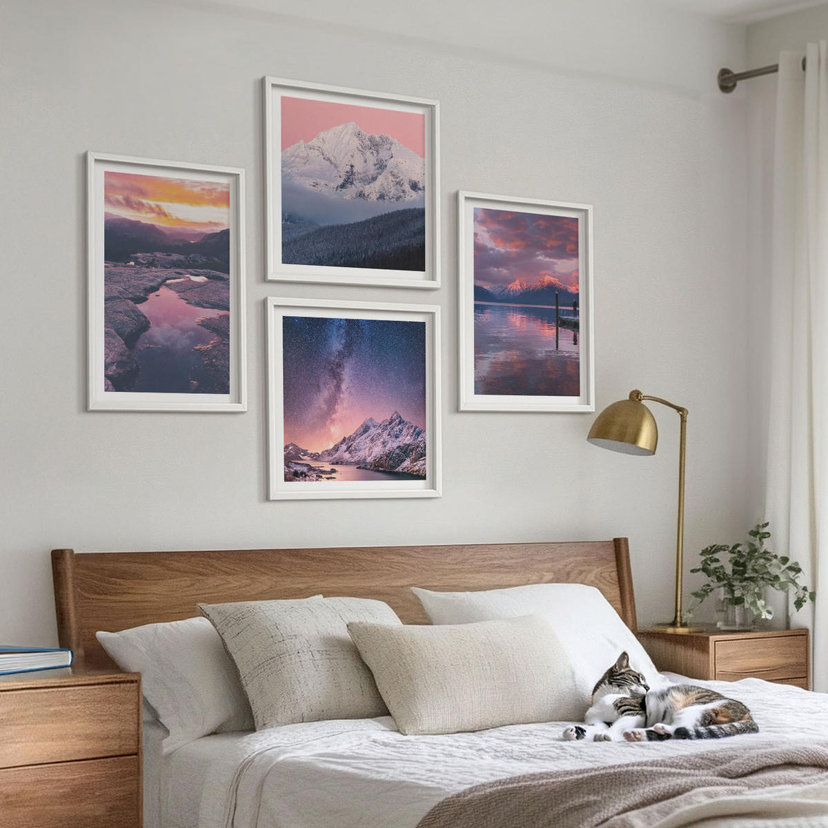 BILDER SET 4er Set - 50x50 cm & 40x60 cm Weißer Rahmen - Berge, Wasser, wunderschöne Landschaften - Weiß, Kunststoff (50/50cm) - TULUP
