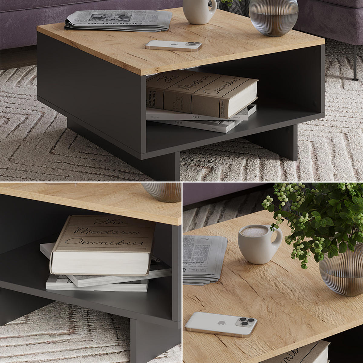 COUCHTISCH Luka Anthrazit/Goldkraft Eiche 60 x 60 cm - Honigeiche/Anthrazit, Holzwerkstoff (60/60/32.3cm) - Vicco