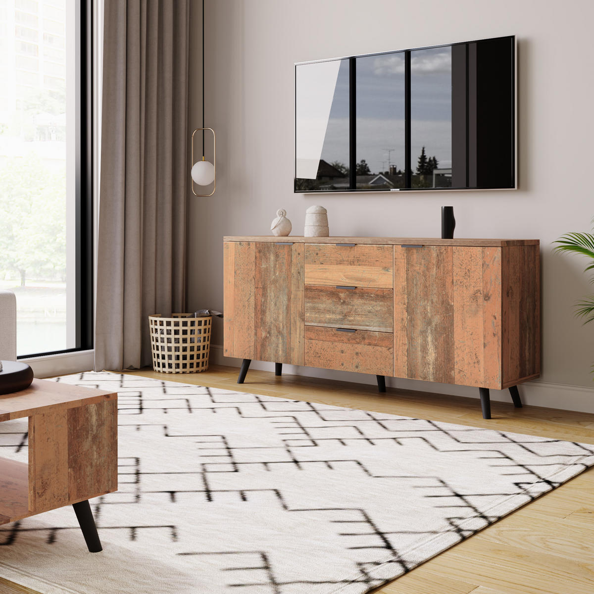 MEHRZWECKSCHRANK Retro 140/35/70 cm - Alteiche, Holzwerkstoff (35/70/140cm) - Urban Meuble