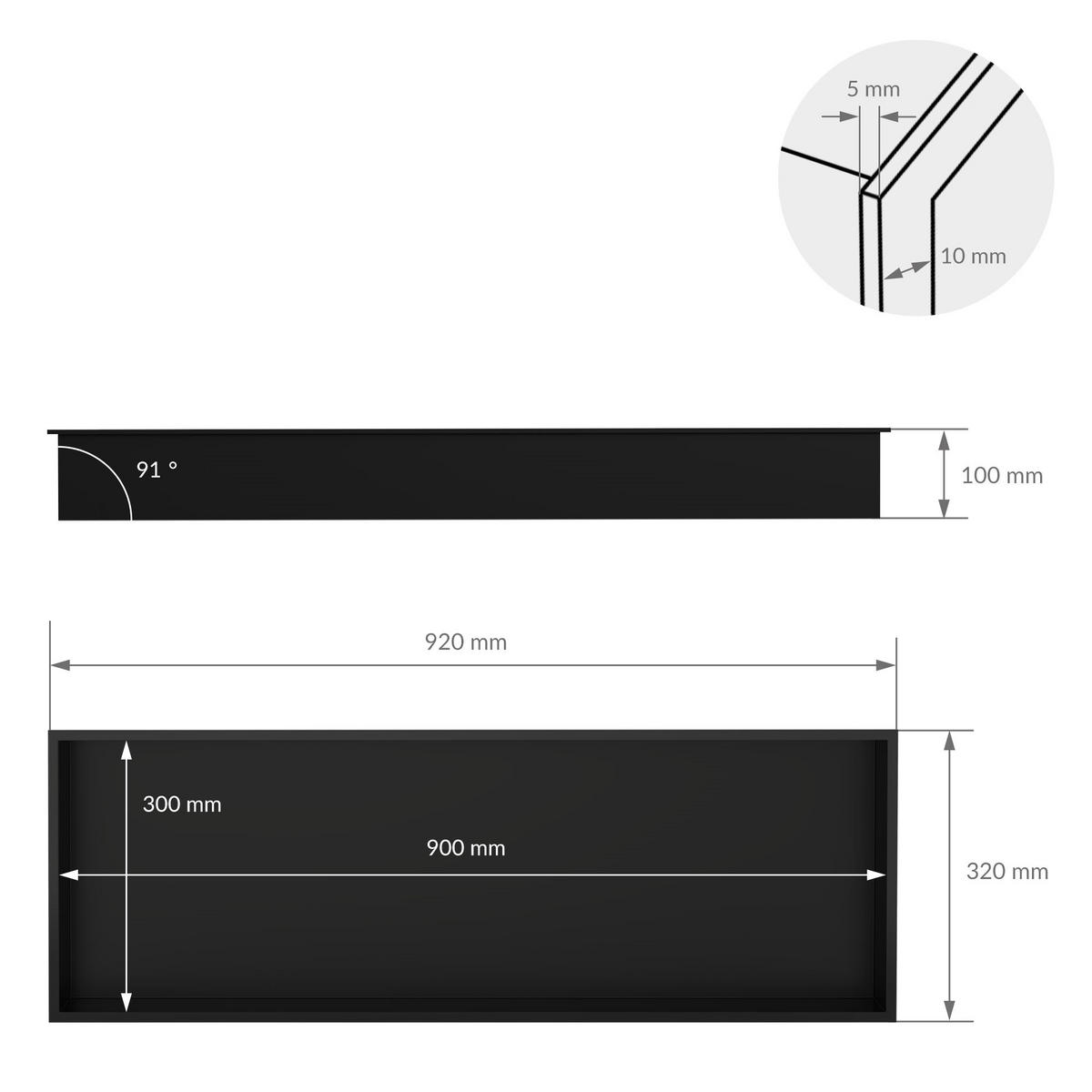 DUSCHNISCHE Schwarz 90/30 cm - Schwarz, Metall (32/10/92cm) - LuxeBath
