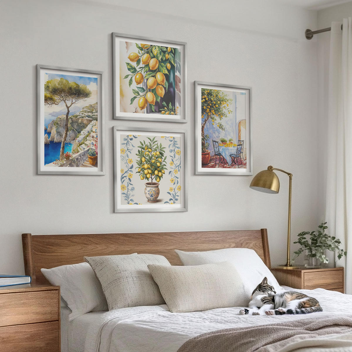 WANDBILDER 4er Set - 50x50 cm & 40x60 cm Silberner Rahmen - Zitronenbäume am Meer - Silberfarben, Kunststoff (50/50cm) - ArtPrintCave