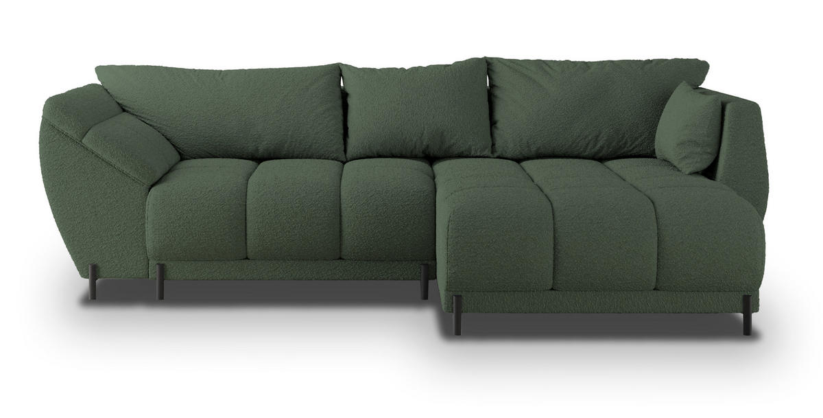 ECKSOFA VESTANO R-S Grün Boucle-Stoff mit Schlaffunktion - Grün, Holz (287/182cm) - MASSENO