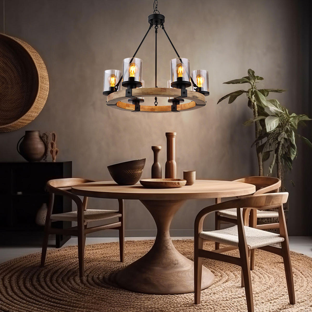 KRONLEUCHTER LILA Holzoptik Schwarz - Schwarz, Holz (59/59/98cm) - Globo Lighting