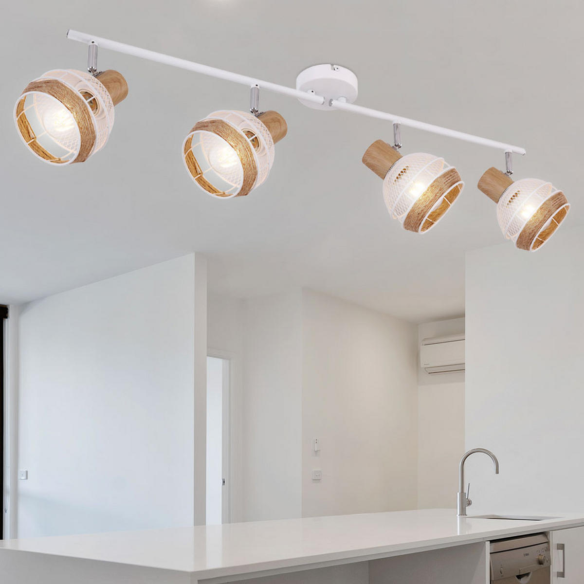 LED DECKENLEUCHTE Hanfseil Weiß Holzoptik - Weiß, Naturmaterialien (80/17.5/18.4cm)