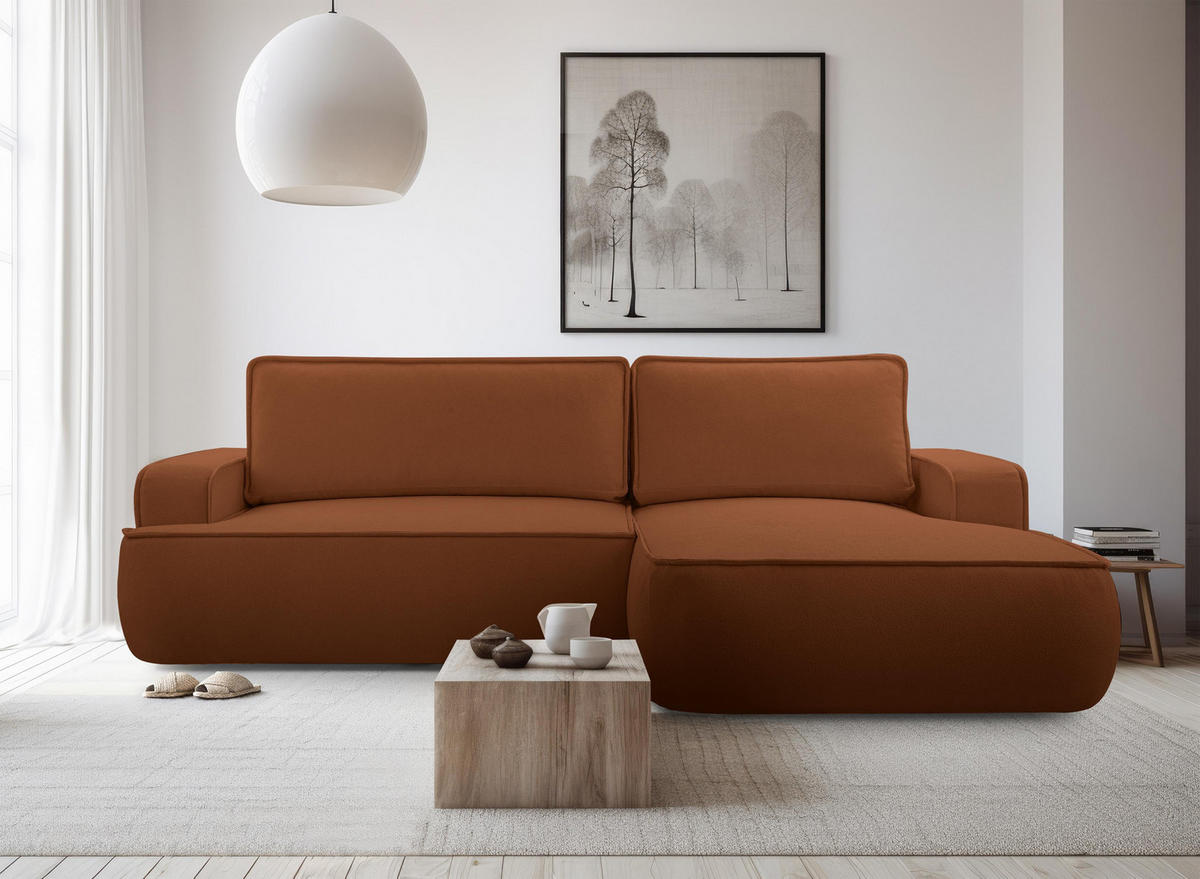 ECKSOFA L Form Ablia Ziegelrot 267/168/87 cm mit Schlaffunktion R - Dunkelorange/Schwarz, Kunststoff/Textil (267/168cm) - AX Living