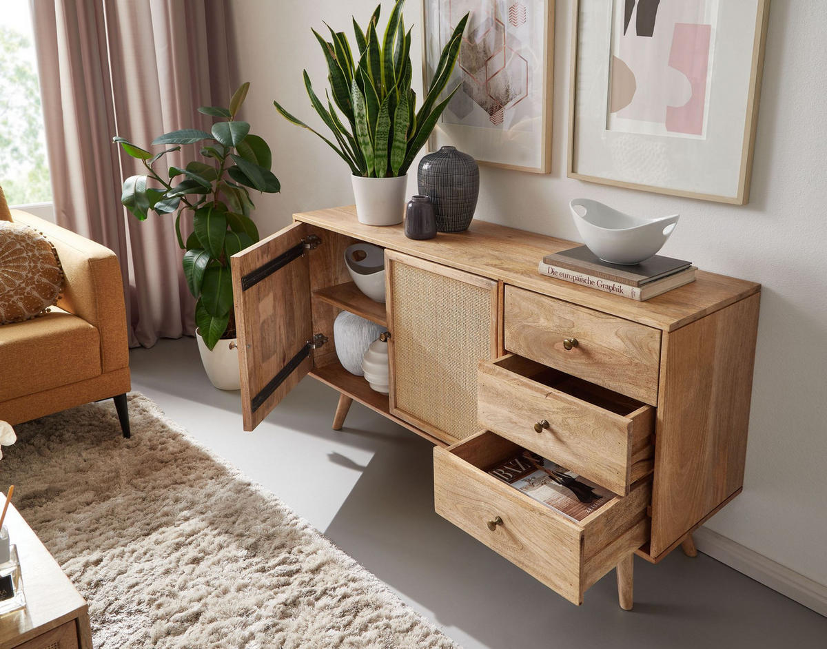 SIDEBOARD – Mangoholz, robust, viel Stauraum - Braun, Holz/Metall (140/75/40cm) - KADIMA DESIGN