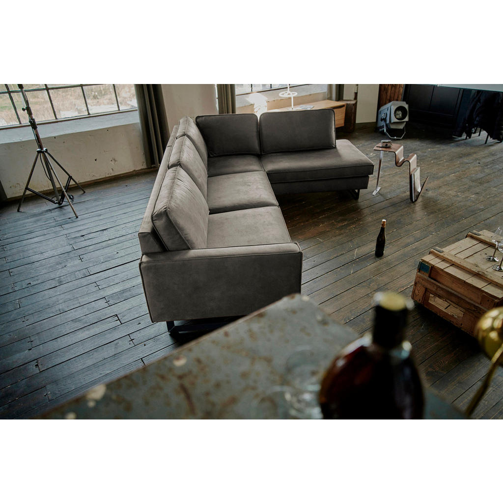 Thumbnail - Kawola Ecksofa, Anthrazit, Textil, Echtholz, 3-Sitzer, Füllung: Kaltschaum, Ottomane links, L-Form,L-Form, 290x217 cm, W...