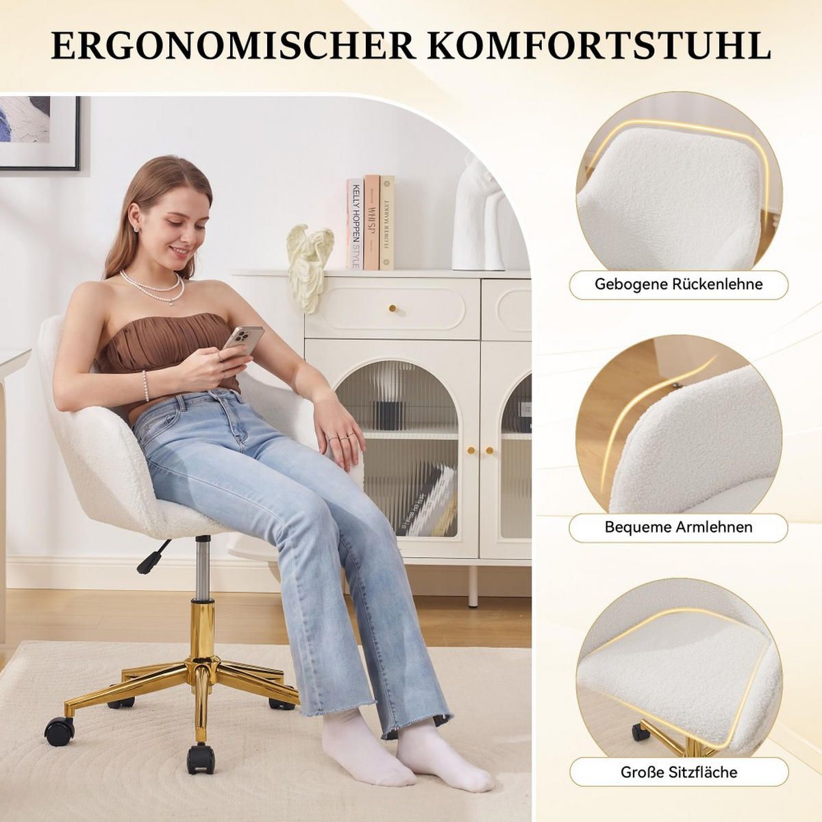 DREHSTUHL 360° drehbar Weiß - Weiß, Naturmaterialien (58/86/58cm)