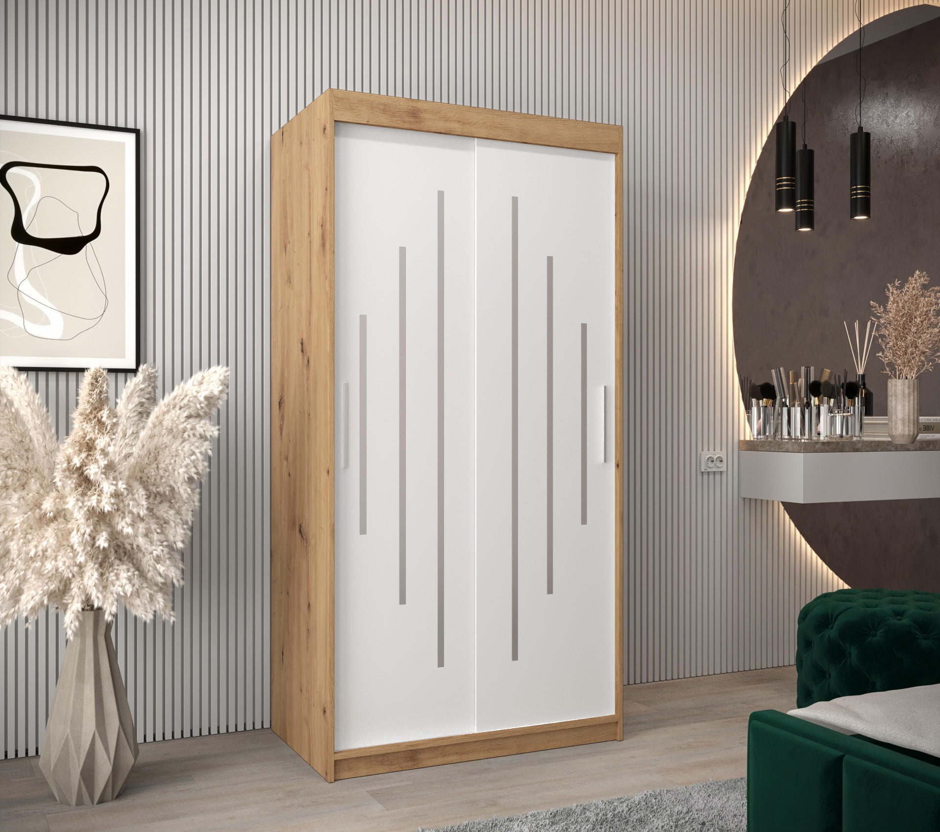SCHWEBETÜRENSCHRANK 200/100/62 2-türig - Silberfarben/Weiß, Holz/Kunststoff (100/200/62cm) - Abiks Möbel