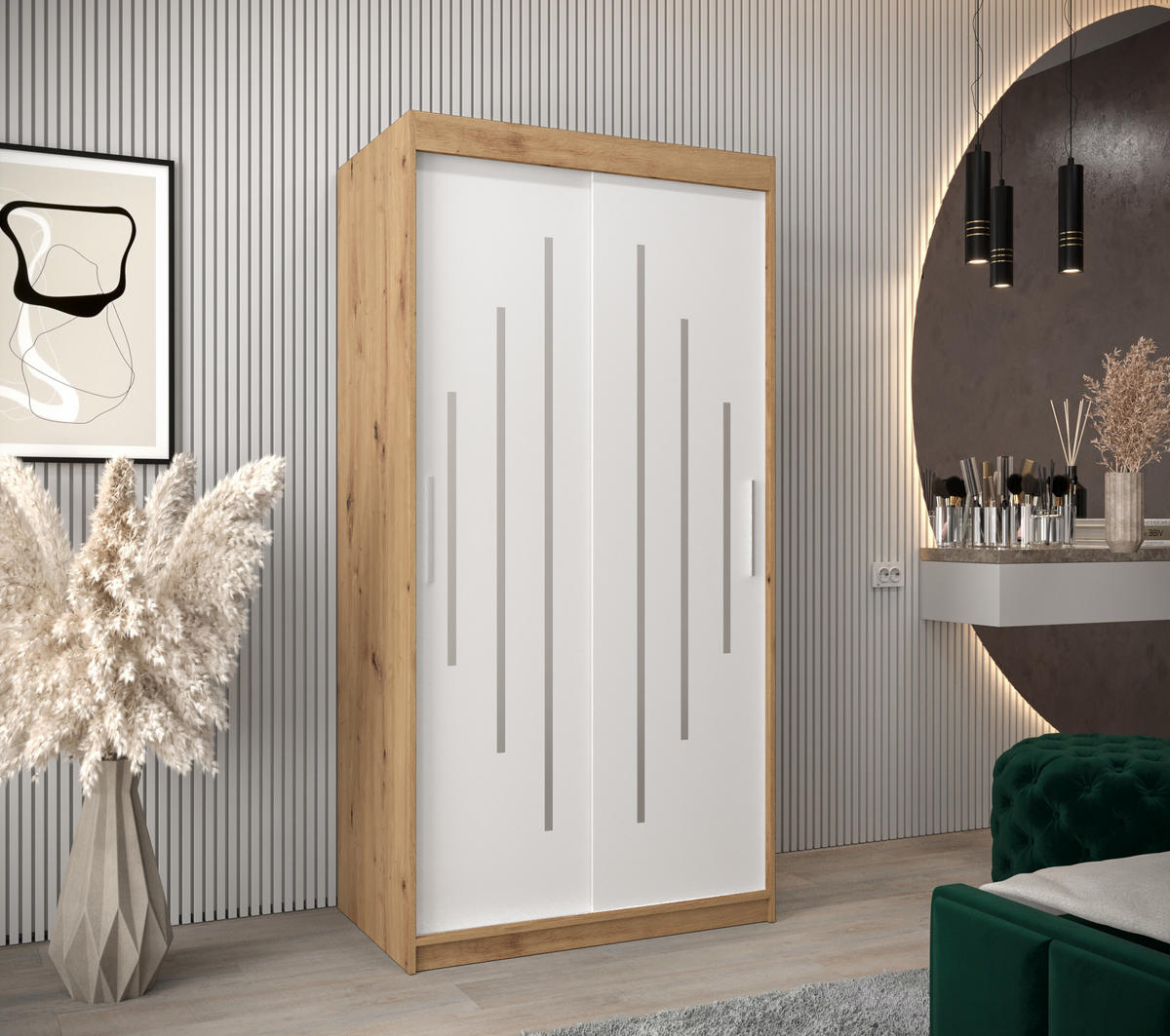 SCHWEBETÜRENSCHRANK 200/100/62 2-türig - Silberfarben/Weiß, Holz/Kunststoff (100/200/62cm) - Abiks Möbel