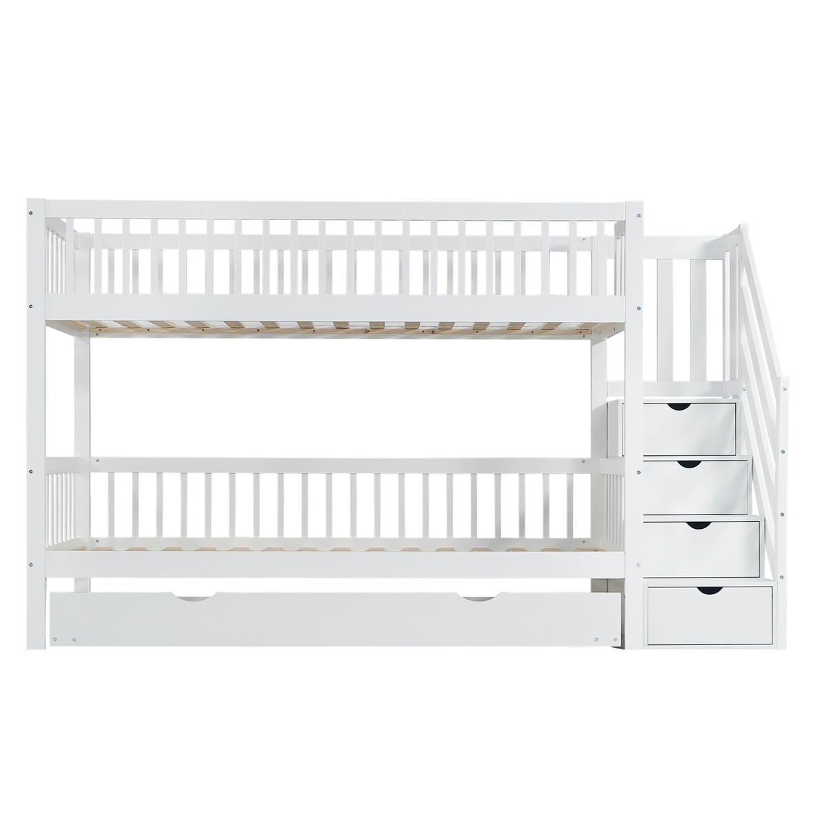 ETAGENBETT 253/95/150 cm aus Kiefer und MDF mit Rollbett und Leiterschrank Weiß - Weiß, Holz (90/200cm) - Modenvie
