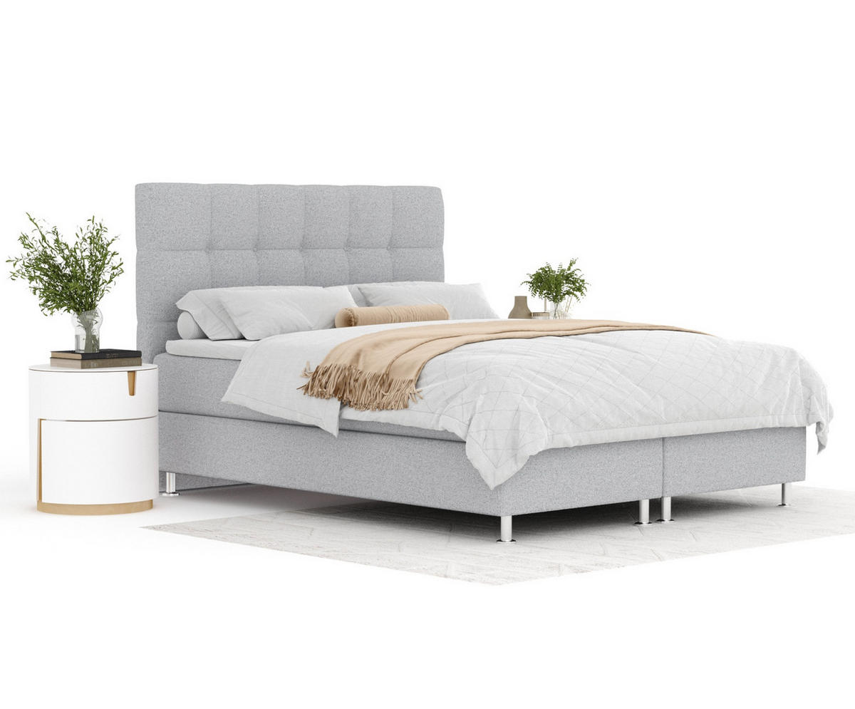 BOXSPRINGBETT Chanton Hellgrau 160/200 cm mit Latex-Topper - Silberfarben/Hellgrau, Holz/Holzwerkstoff (160/200cm) - Maison de Reve